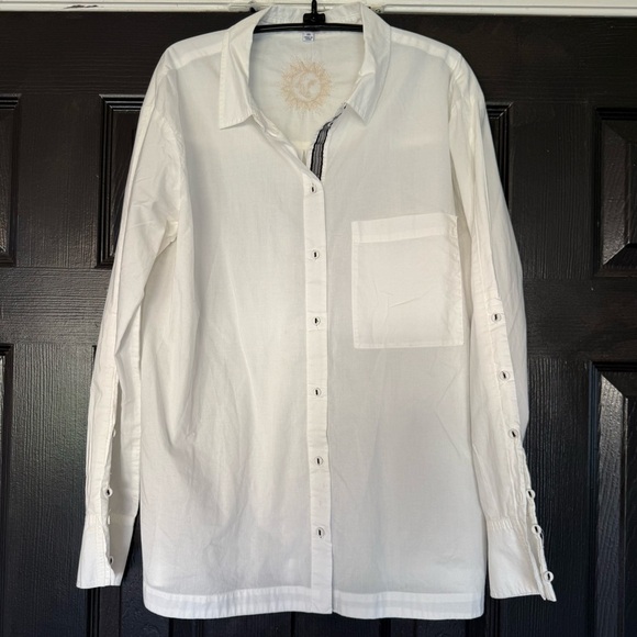 Johnny Was Poplin Relaxed Pocket Button Down Shirt Small - Picture 2 of 12